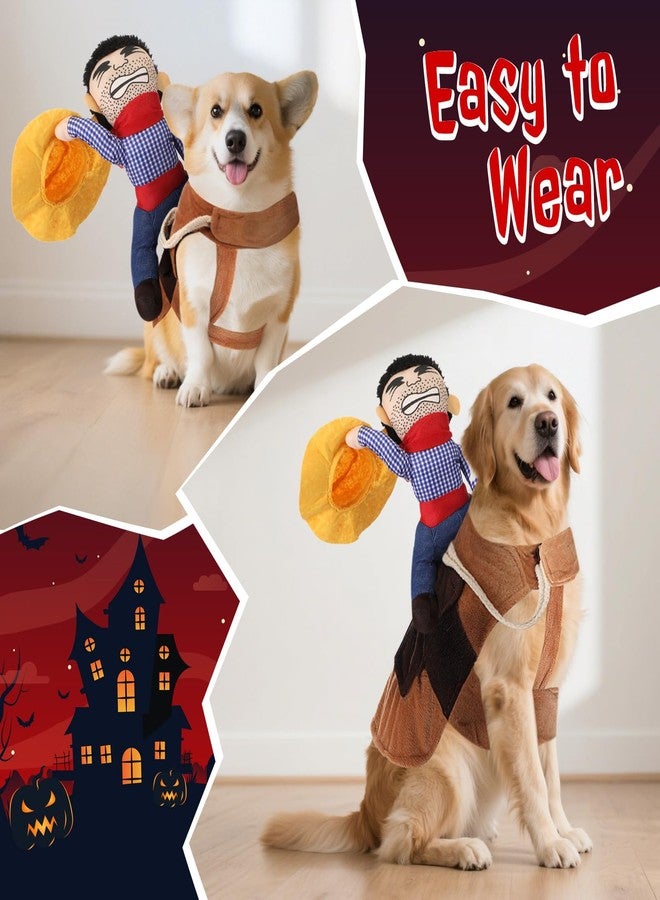 Skicuff زي راعي البقر للكلاب من سكيكوف، زي تنكري للهالوين، ملابس مبتكرة ومضحكة على طراز الفارس مع دمية وقبعة، زي تنكري لحفلات الحيوانات الأليفة في الهالوين (مقاس كبير). - Image 3